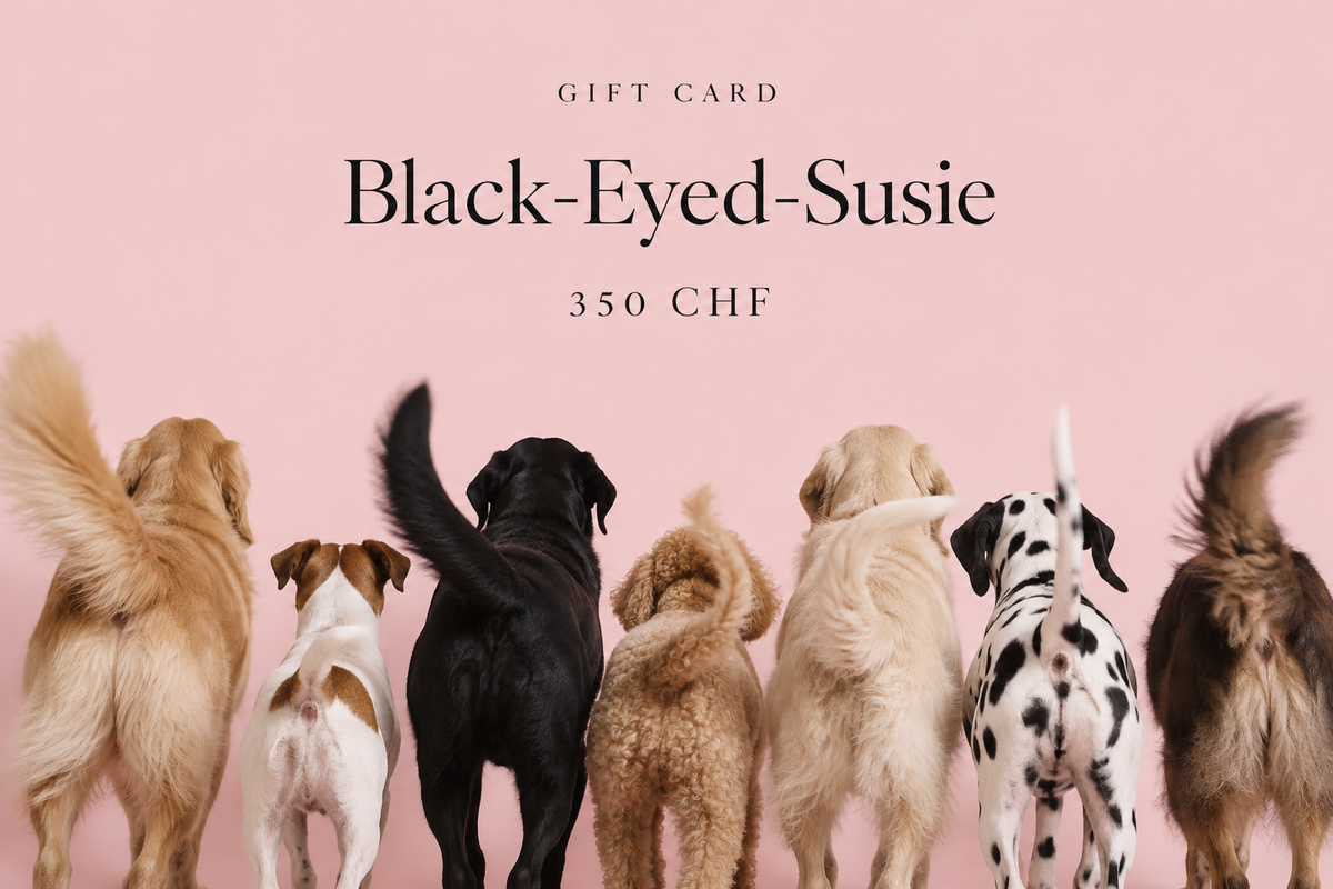 350 CHF — dogs wagging tails from behind on pink
